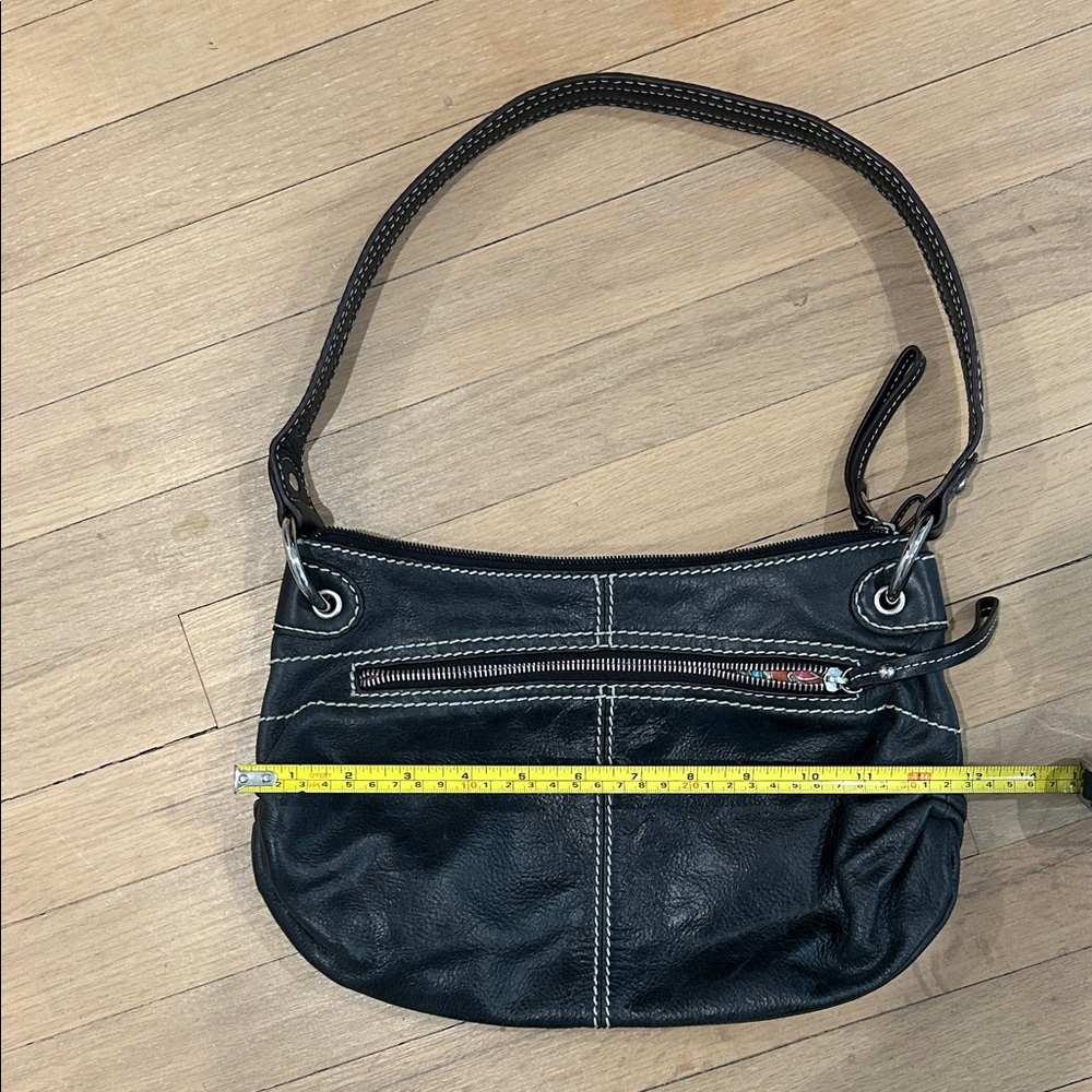 Tignanello Black Leather Shoulder Bag with Stitching